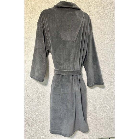 Nautica Men Plush Belted Collar Gray Long Robe One Size Regular Embroidered - Picture 11 of 15